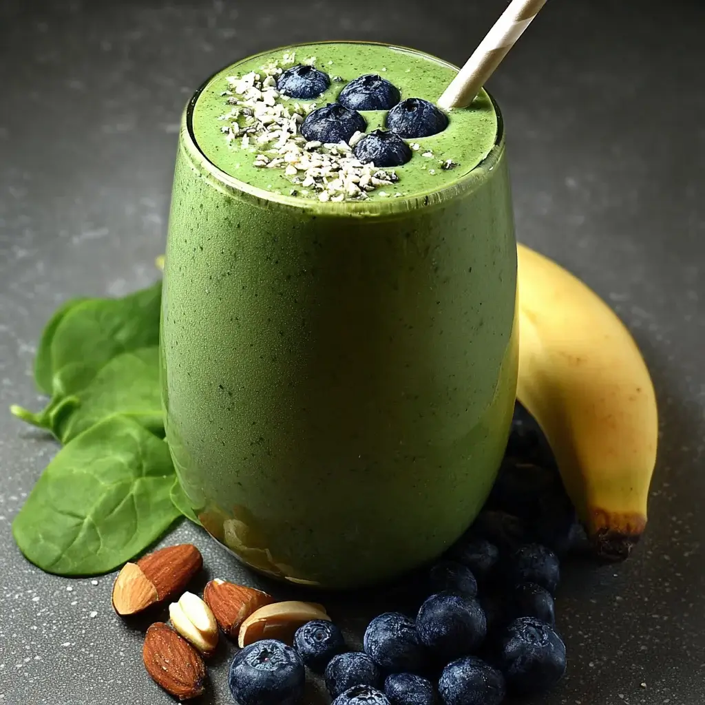 Creamy Green Power Smoothie with Blueberries for Boosted Energy