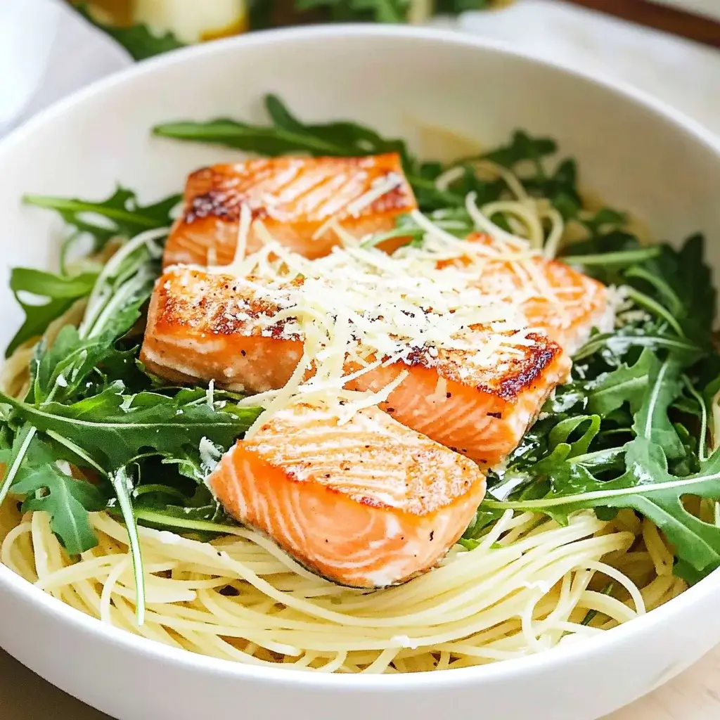 Creamy Lemon Parmesan Angel Hair with Salmon and Arugula: A Must-Try Recipe!