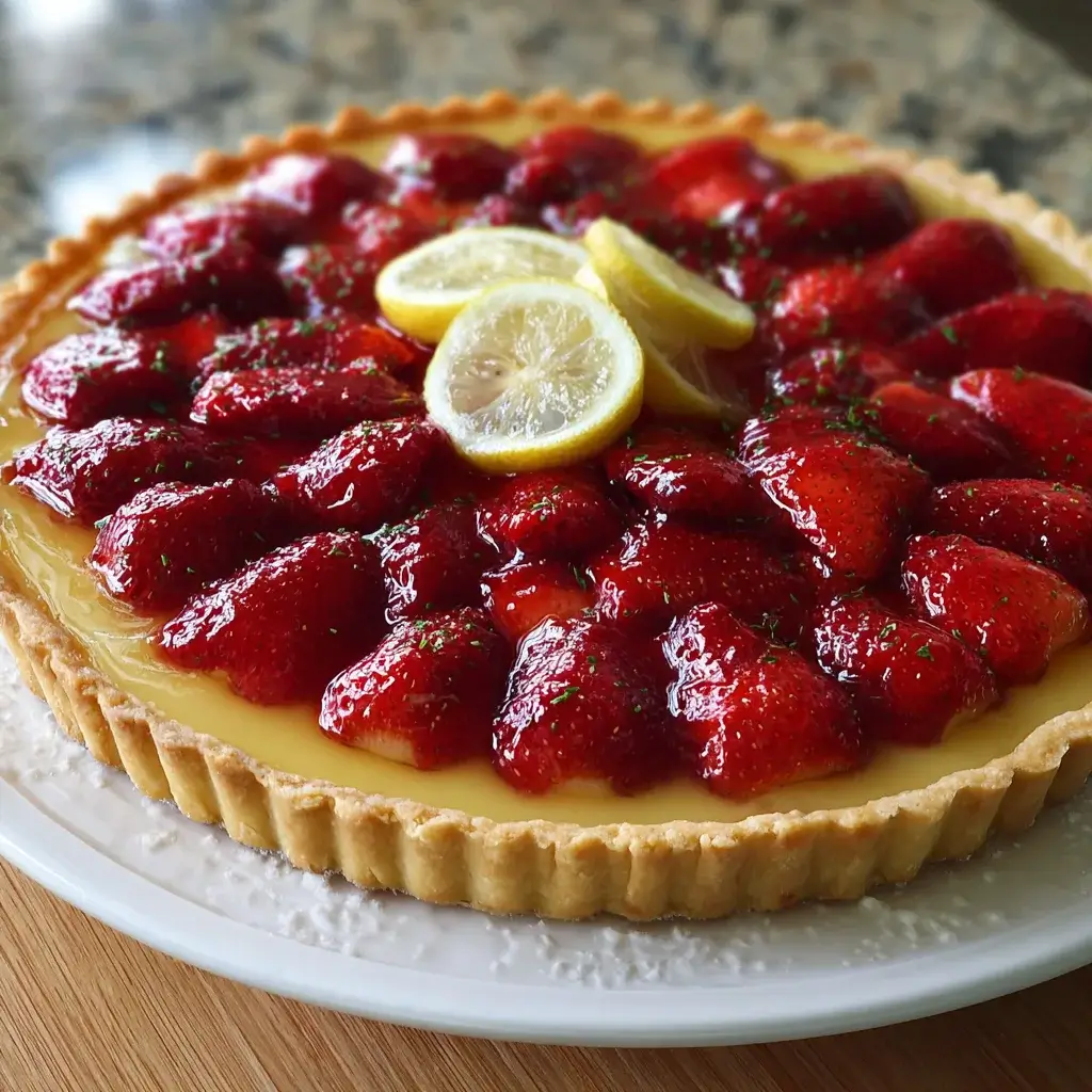 Velvety Strawberry Meyer Lemon Tart with Lemon Shortbread Crust delights your taste buds!