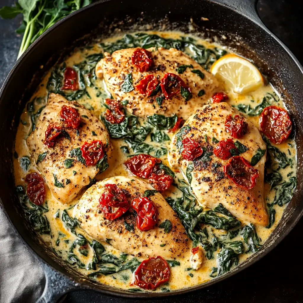 Creamy Tuscan Chicken with Spinach and Sun-Dried Tomatoes delights your taste buds!