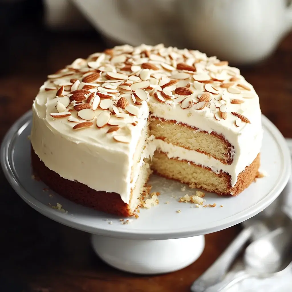 Elegant White Almond Celebration Cake recipe awaits you!