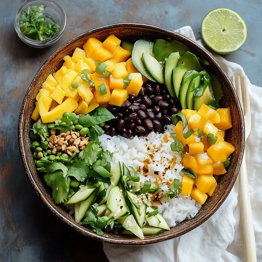 Mango Black Bean Rice Bowl with Ginger Lime Dressing delights!