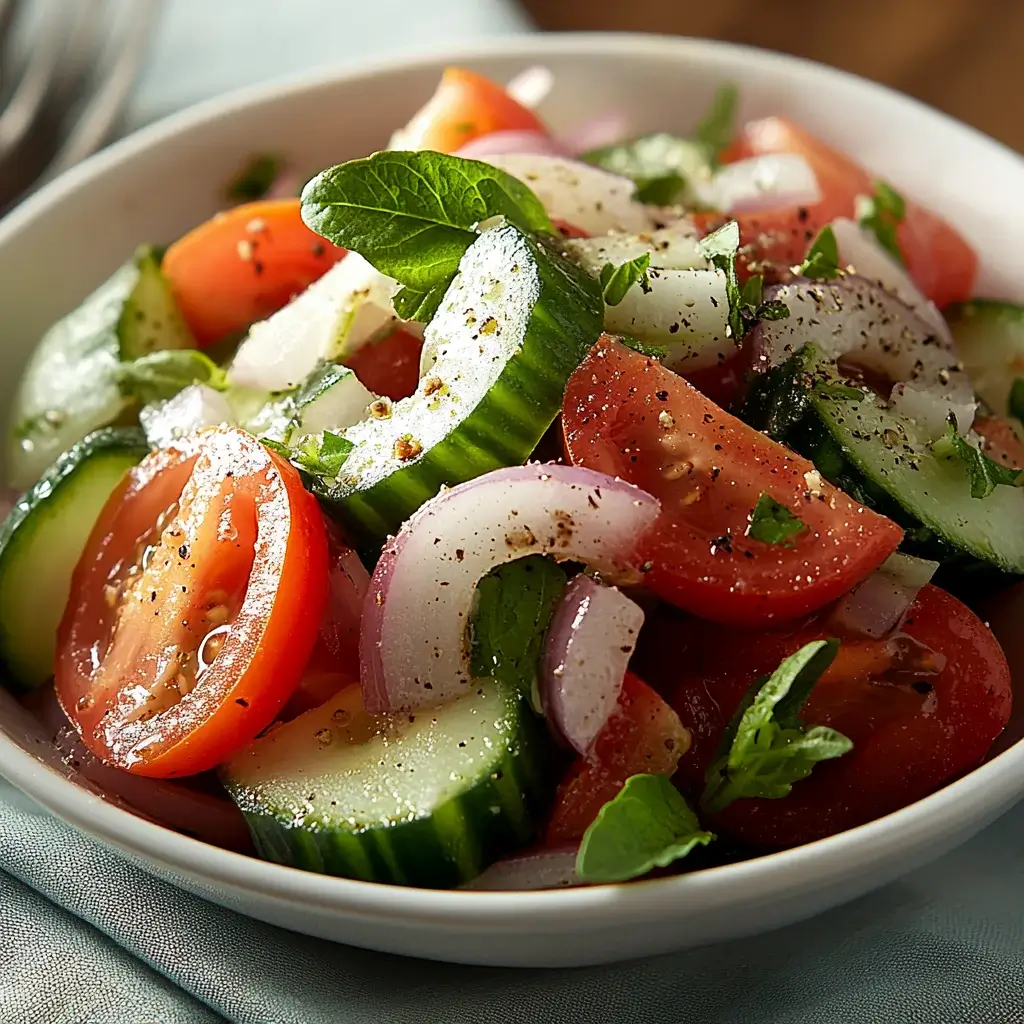 Refreshing Summer Salad with Cucumbers, Onions, and Tomatoes: Deliciously Cool & Easy to Make!