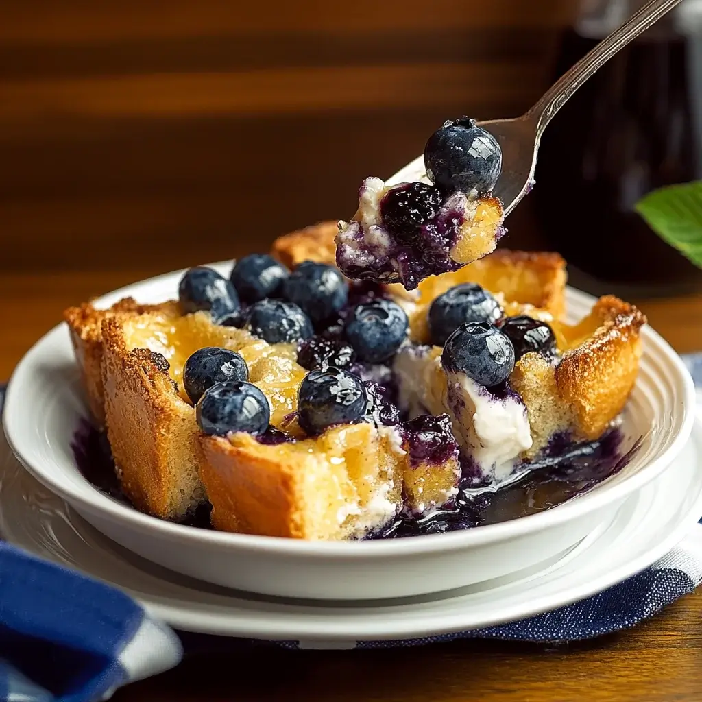 Sweet Morning Bliss Blueberry Maple Cream Cheese Bread Pudding is a must-try!