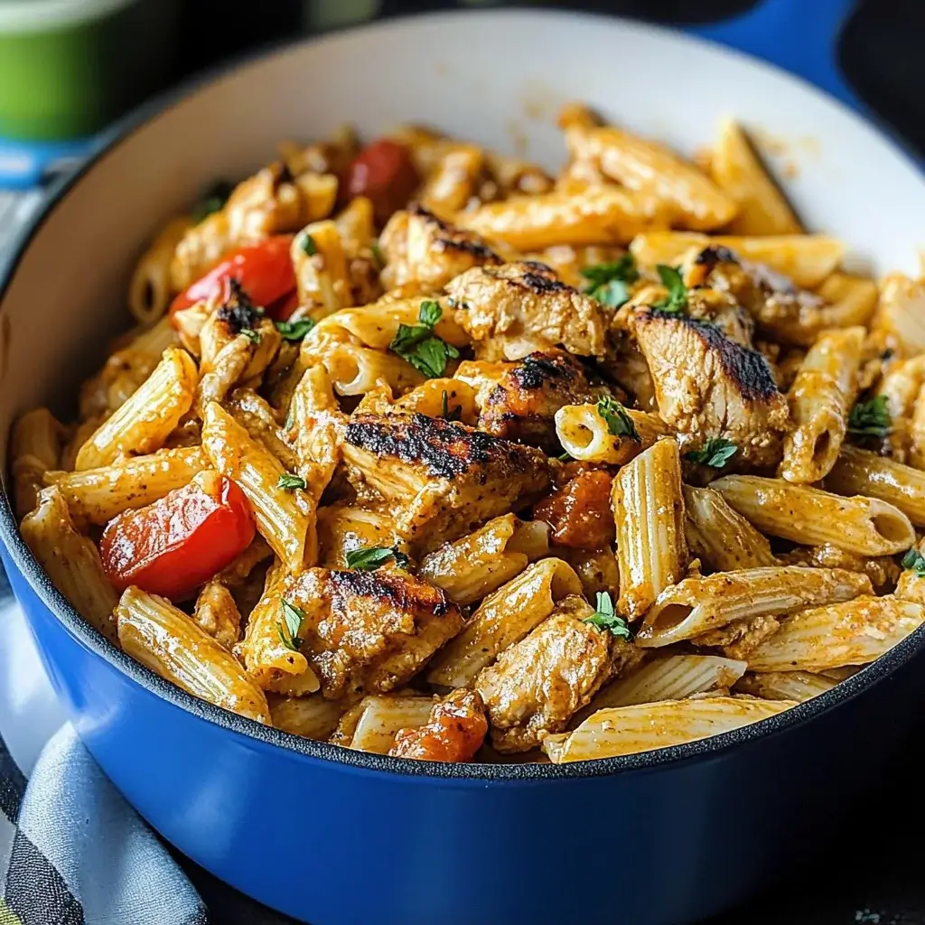 Creamy Caribbean Jerk Chicken Rasta Pasta delights your taste buds!