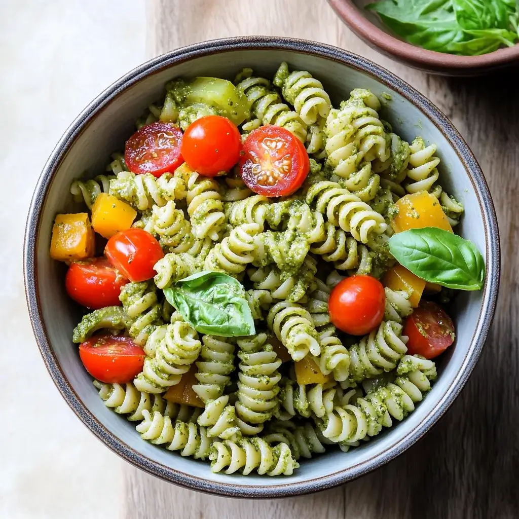 Creamy Pesto Pasta Salad with Veggies you'll love!