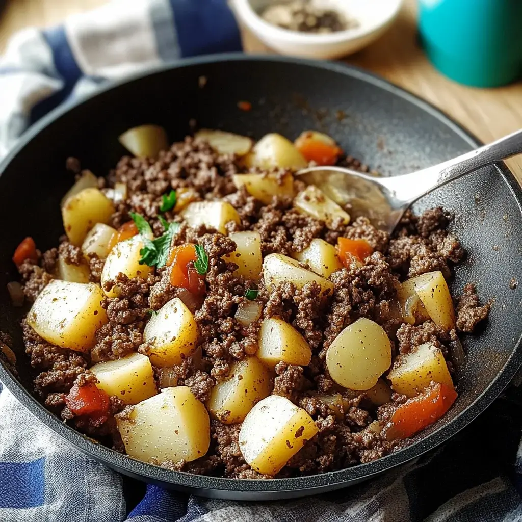 Hearty Ground Beef and Potatoes Skillet delights your taste!