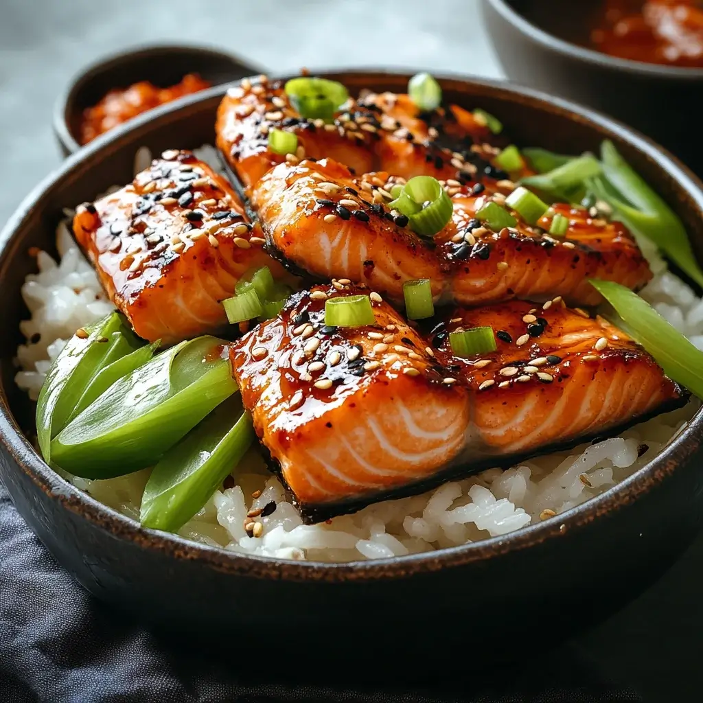 Sweet and Spicy Korean-Style Sticky Salmon Rice Bowls are delicious!