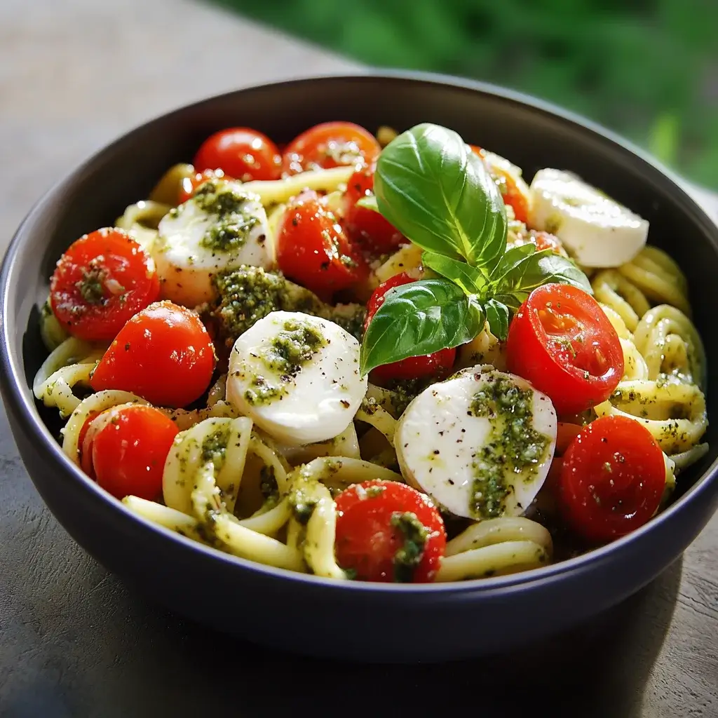 Vibrant Pesto Pasta with Fresh Caprese and Basil delights!
