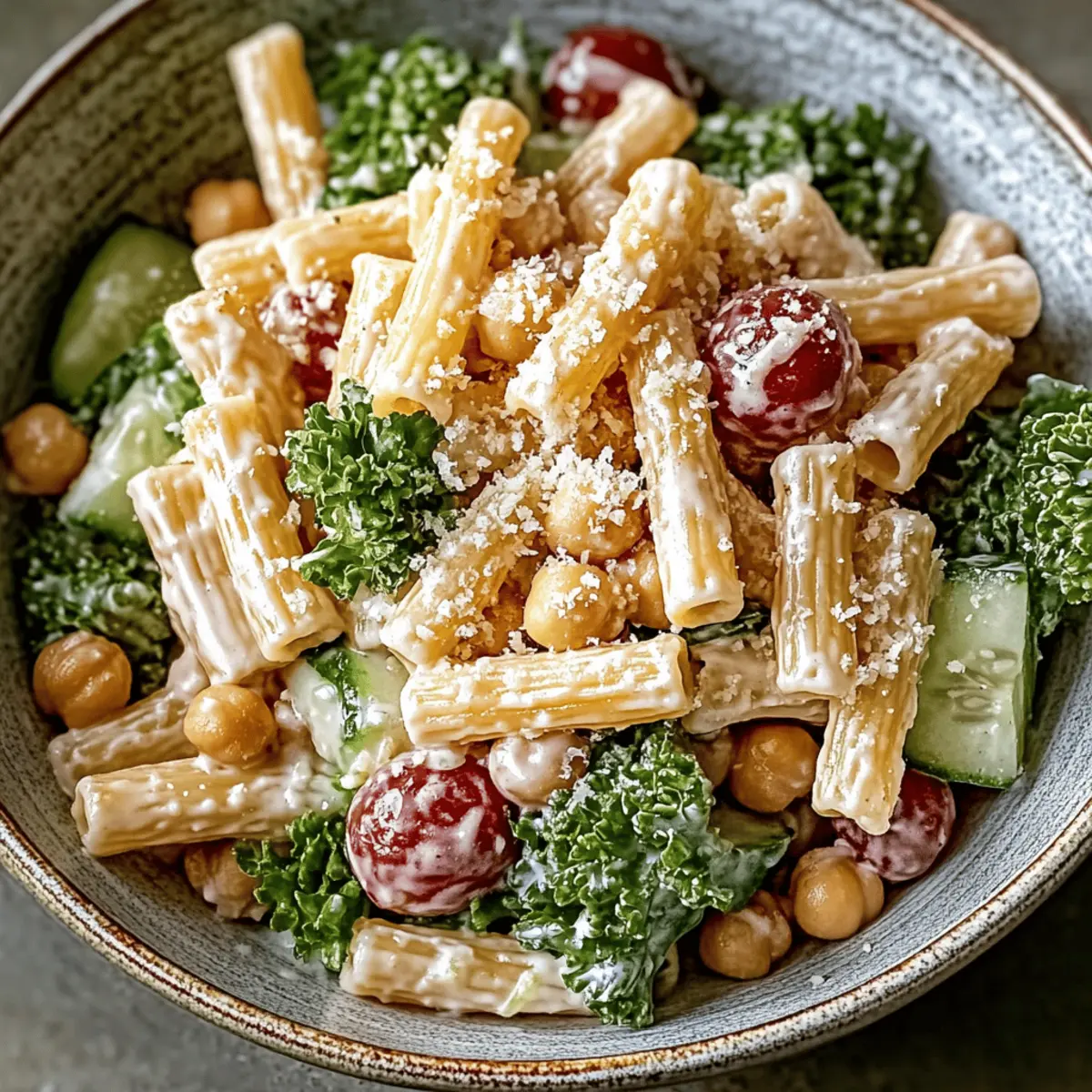 Chickpea Pasta Salad with Lemon-Tahini Dressing