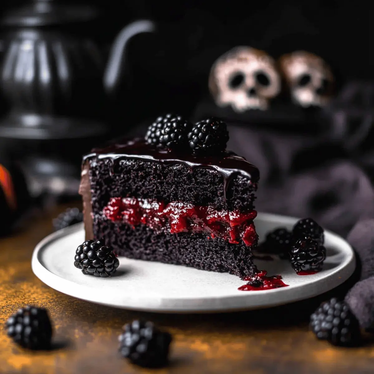 Irresistible Black Velvet Halloween Cake with Fruity Compote