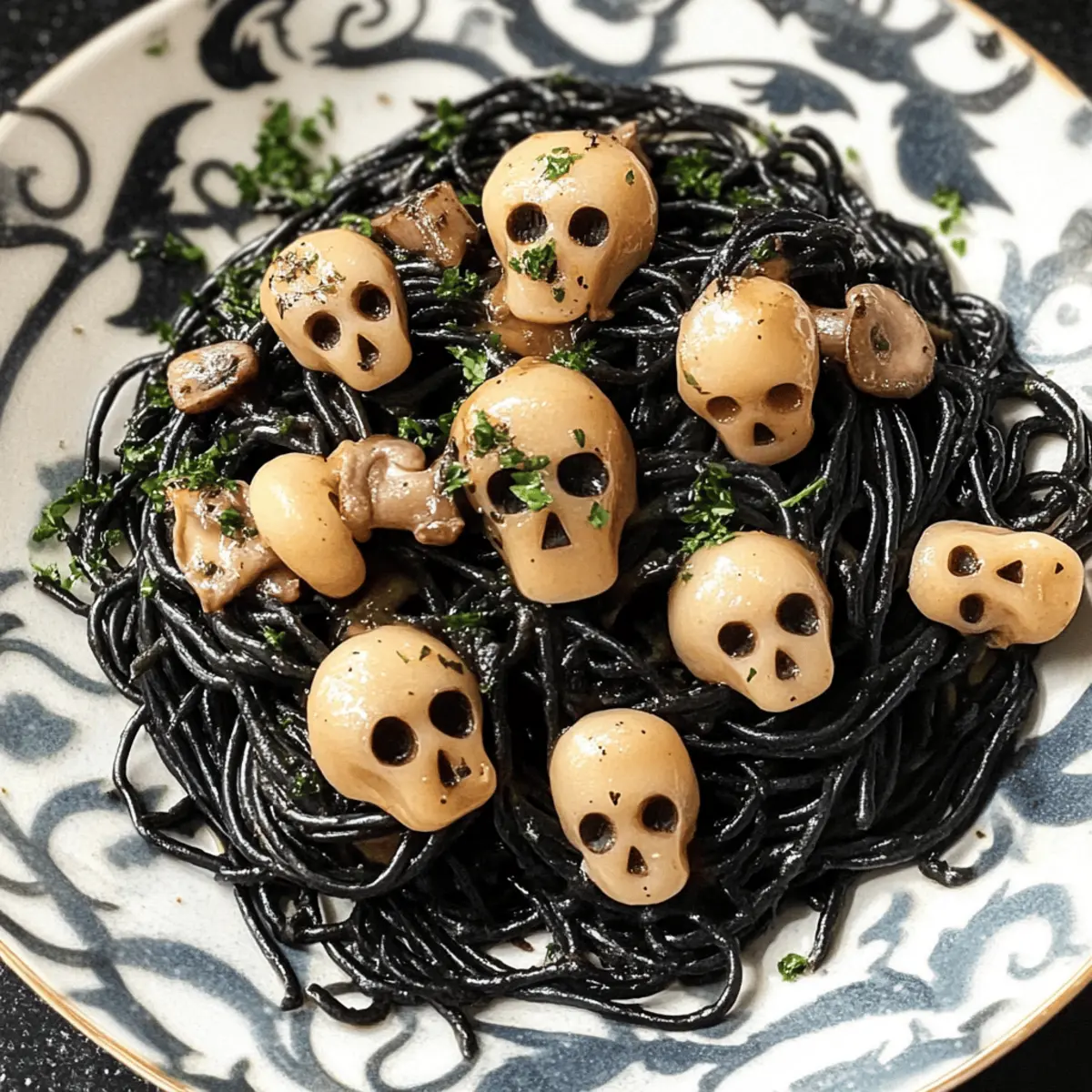 Mushroom Skulls Spooky Pasta