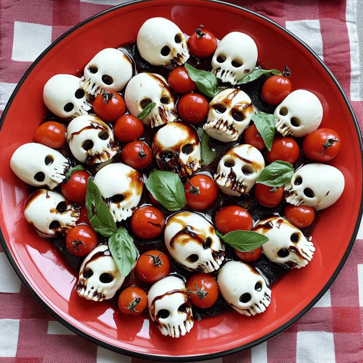 Halloween Caprese Salad with Creepy Mozzarella Skulls