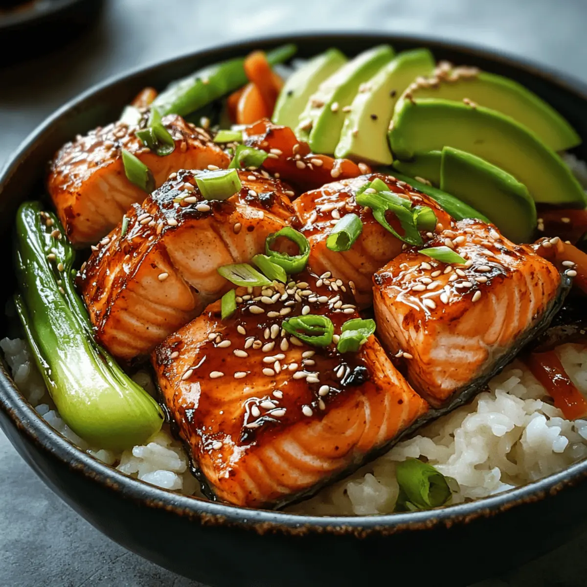 Sweet & Spicy Korean-Inspired Sticky Salmon Rice Bowls Delight
