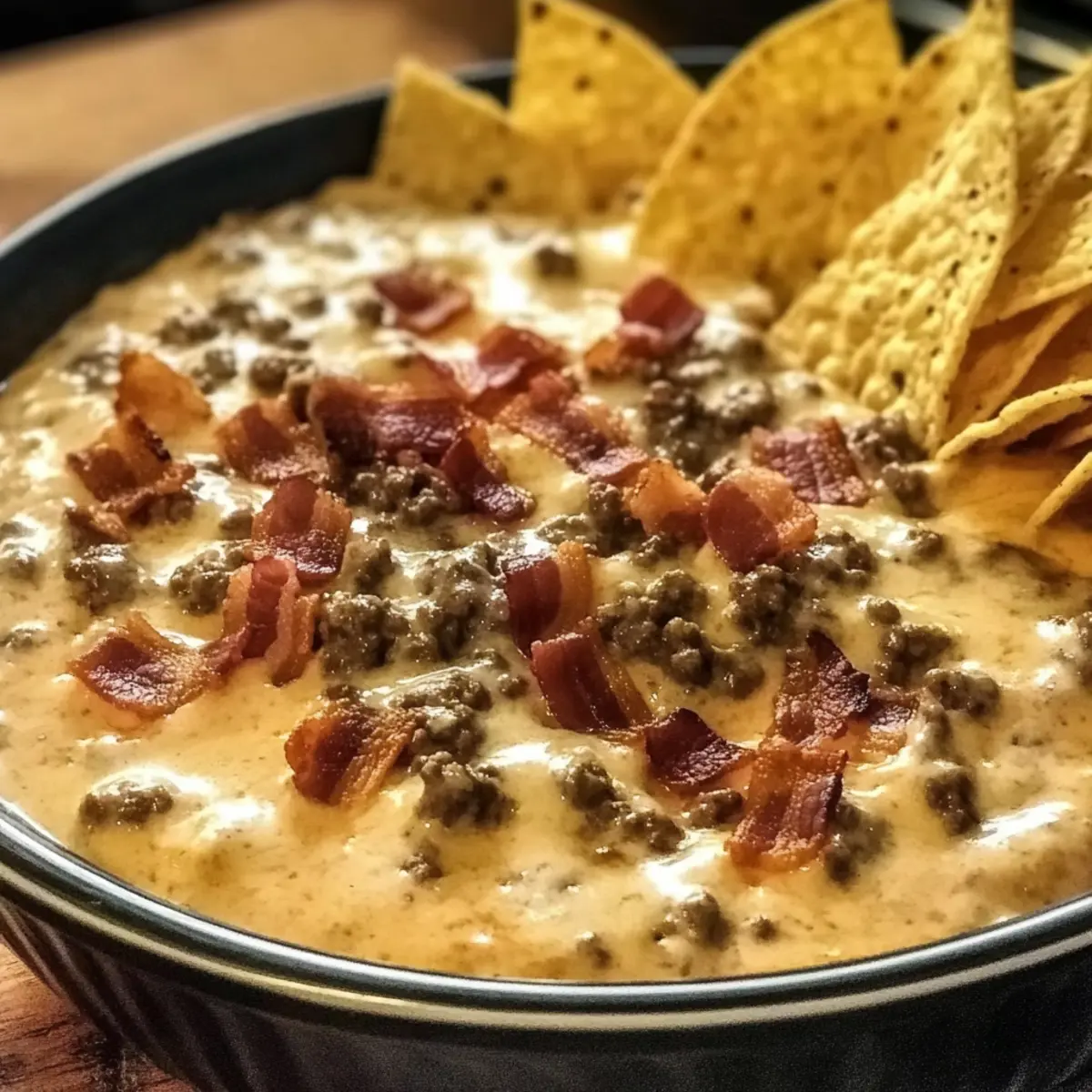 Sizzling Bacon Cheeseburger Queso Dip That’s a Crowd Favorite