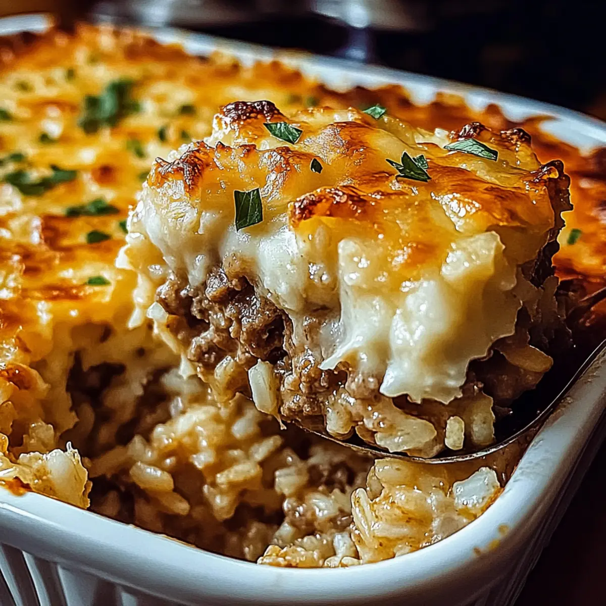 Savory French Onion Ground Beef and Rice Casserole Delight