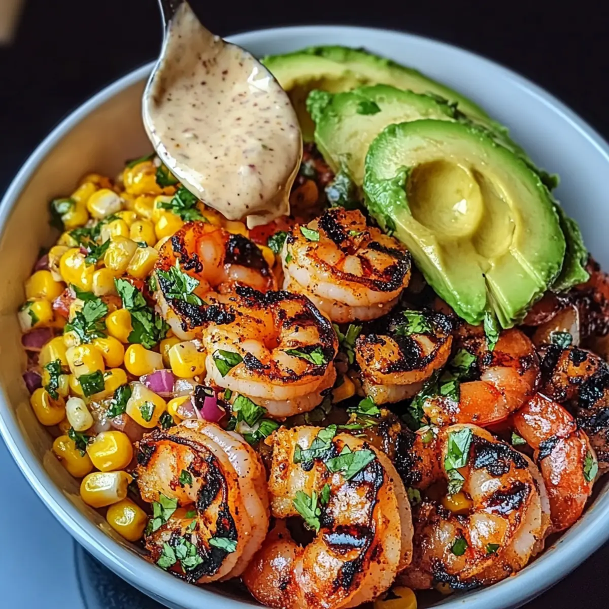 Savor This Grilled Shrimp Bowl with Creamy Garlic Bliss