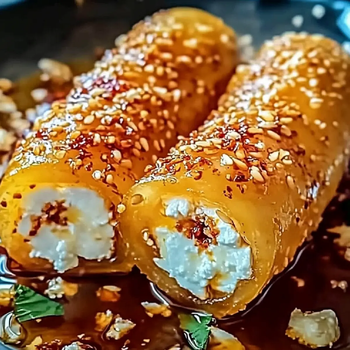 Crispy Oven Fried Feta Rolls with Spicy Chili Honey Twist