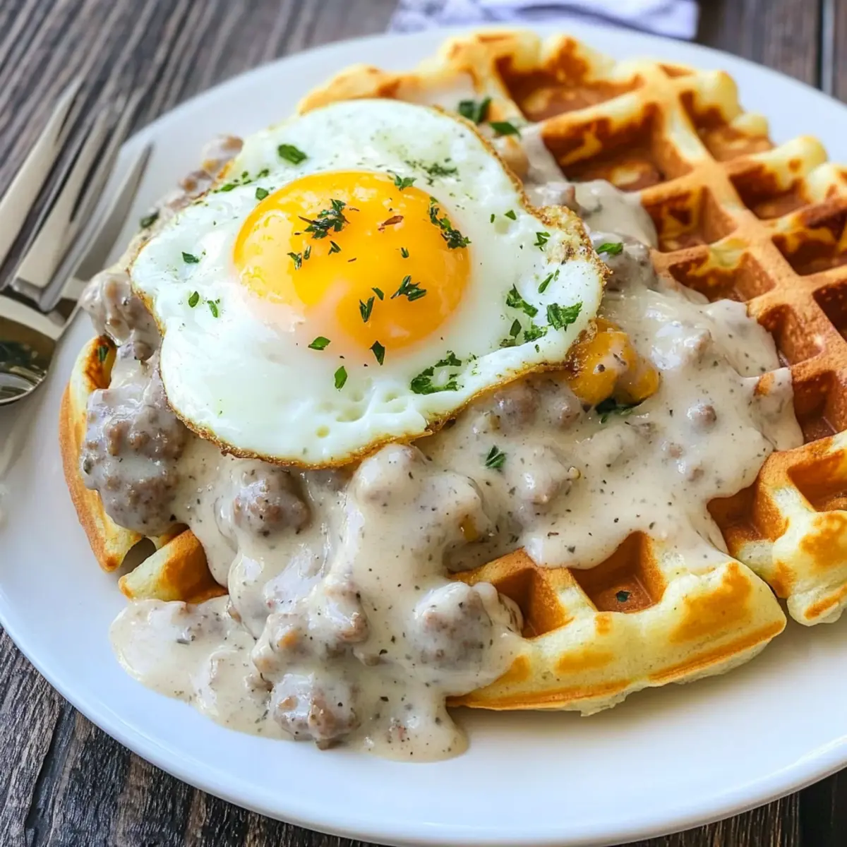 Cheddar Chive Waffles with Sausage Gravy for Cozy Mornings