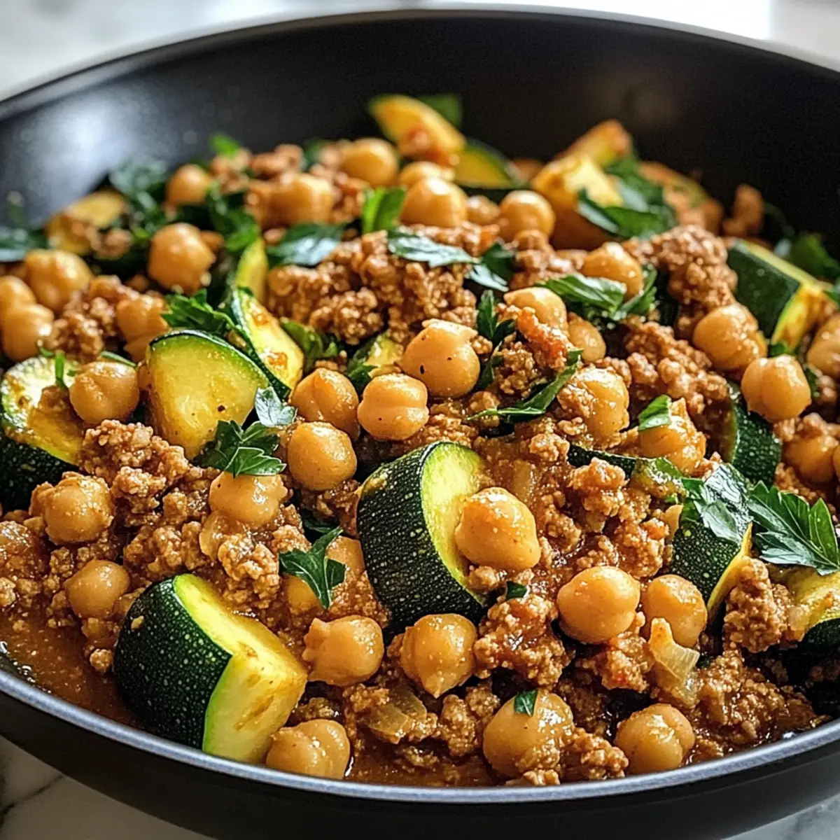 Ground Turkey Zucchini Chickpea Skillet - A Cozy One-Pan Meal