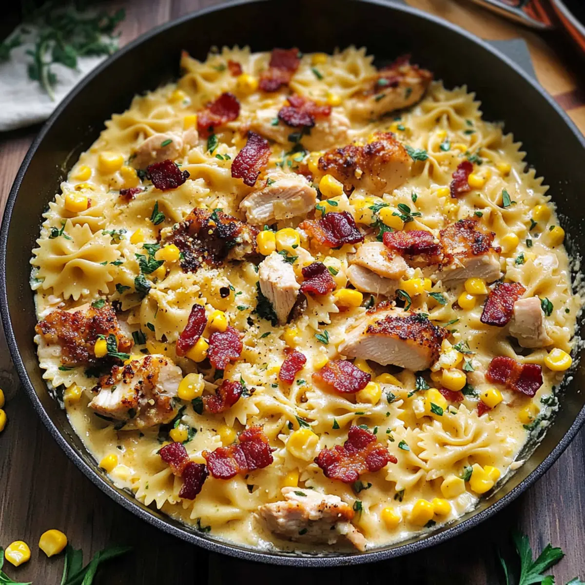 Creamy Chicken and Corn Pasta with Bacon: Dinner in 30 Minutes