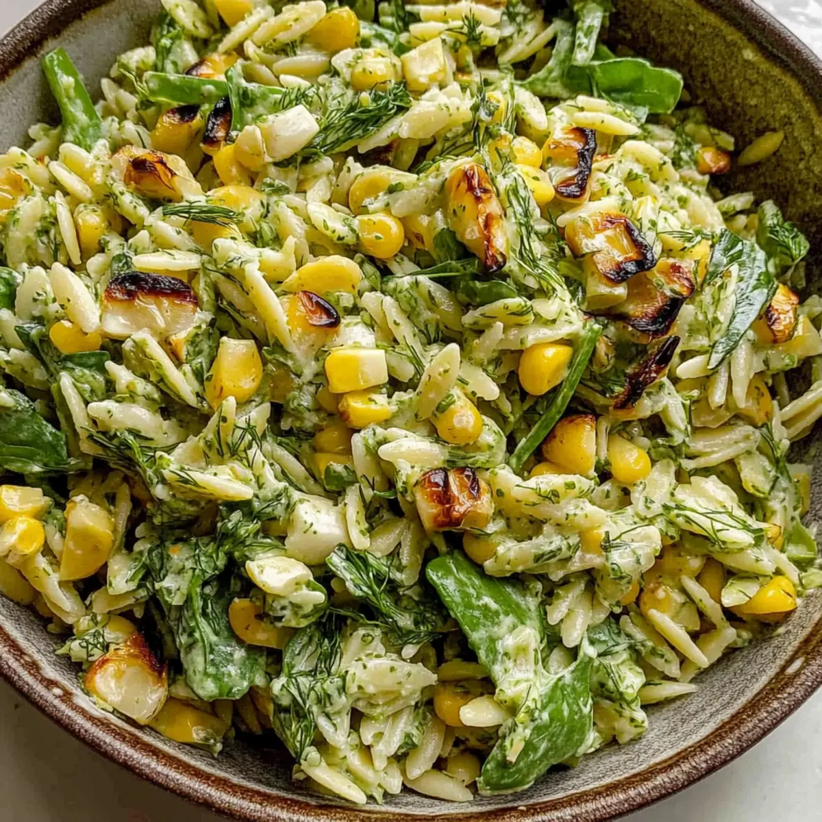 Grilled Corn Orzo Salad with Scallion Dill Dressing