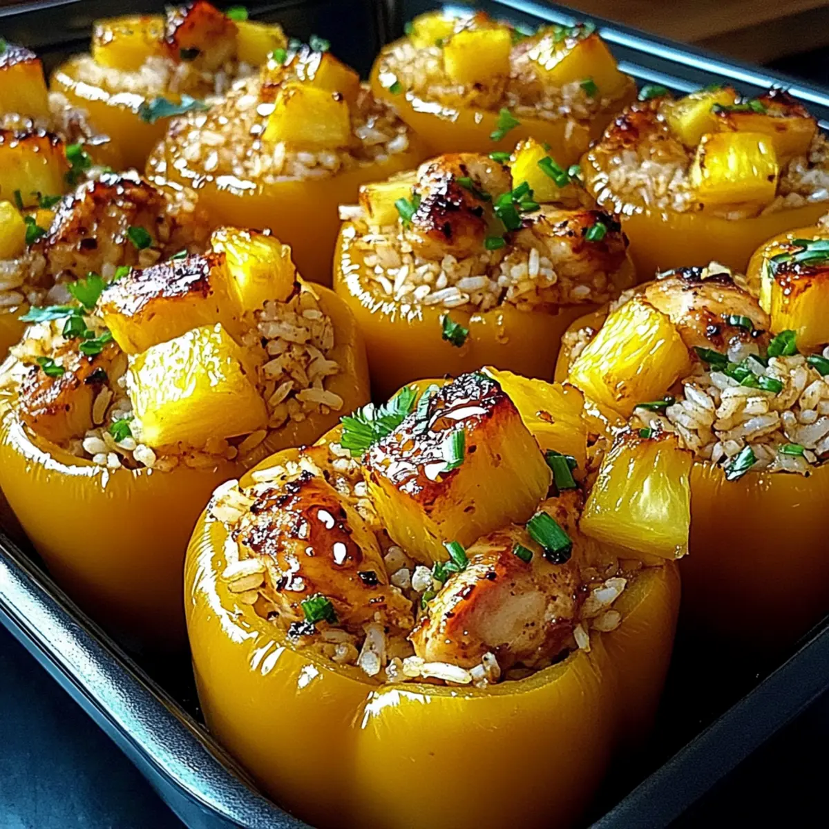 Teriyaki Pineapple Chicken and Rice Stuffed Peppers